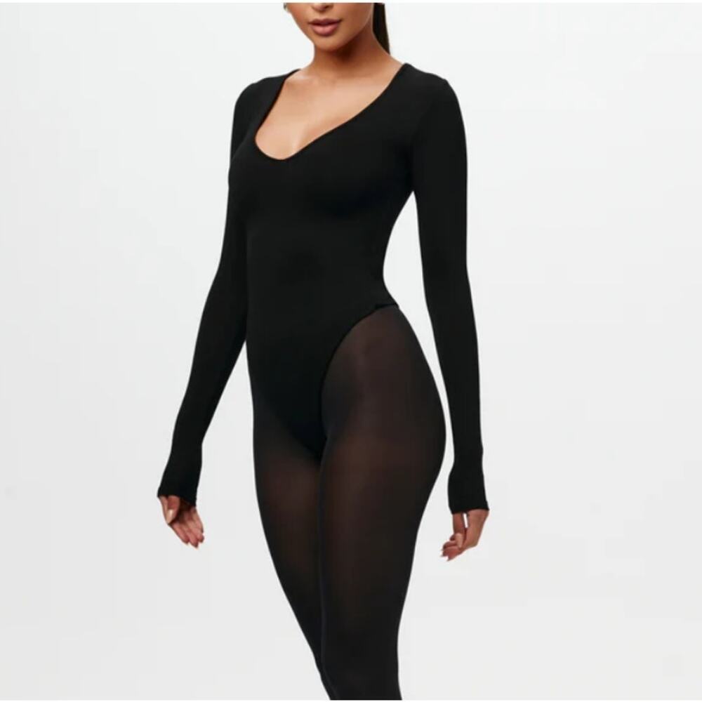 Naked Wardrobe Women's Black Sculpt V-Neck Bodysuit Size XL